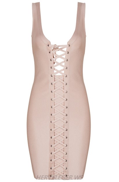 Herve Leger Nude Front Lace Up Dress