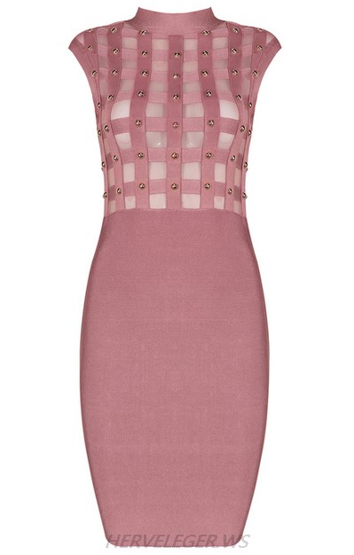 Herve Leger Pink Mesh Studded Dress
