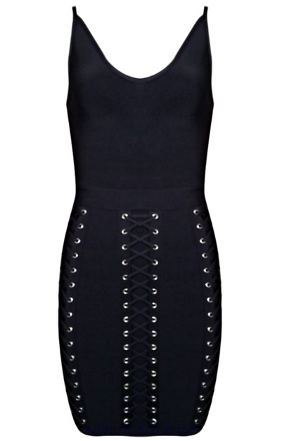 Herve Leger Black Multi Lace Up Detail Dress