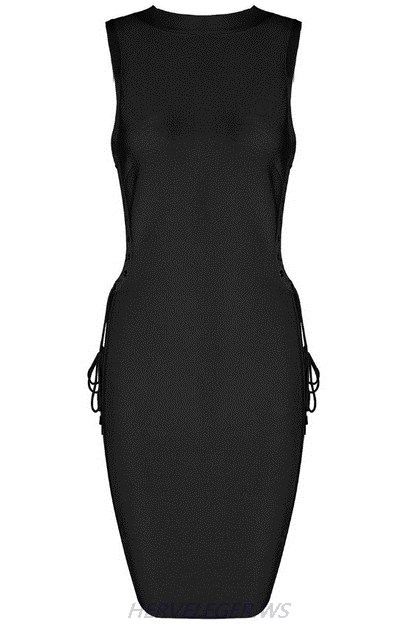 Herve Leger Black Side Lace Up Detail Dress