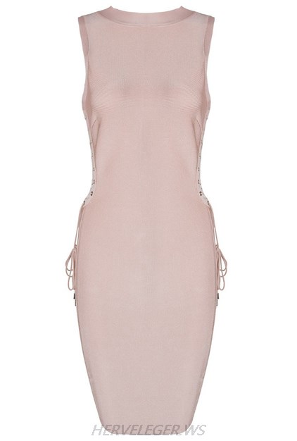 Herve Leger Nude Side Lace Up Detail Dress