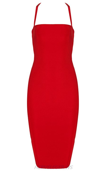 Herve Leger Red Strappy Strapless Dress