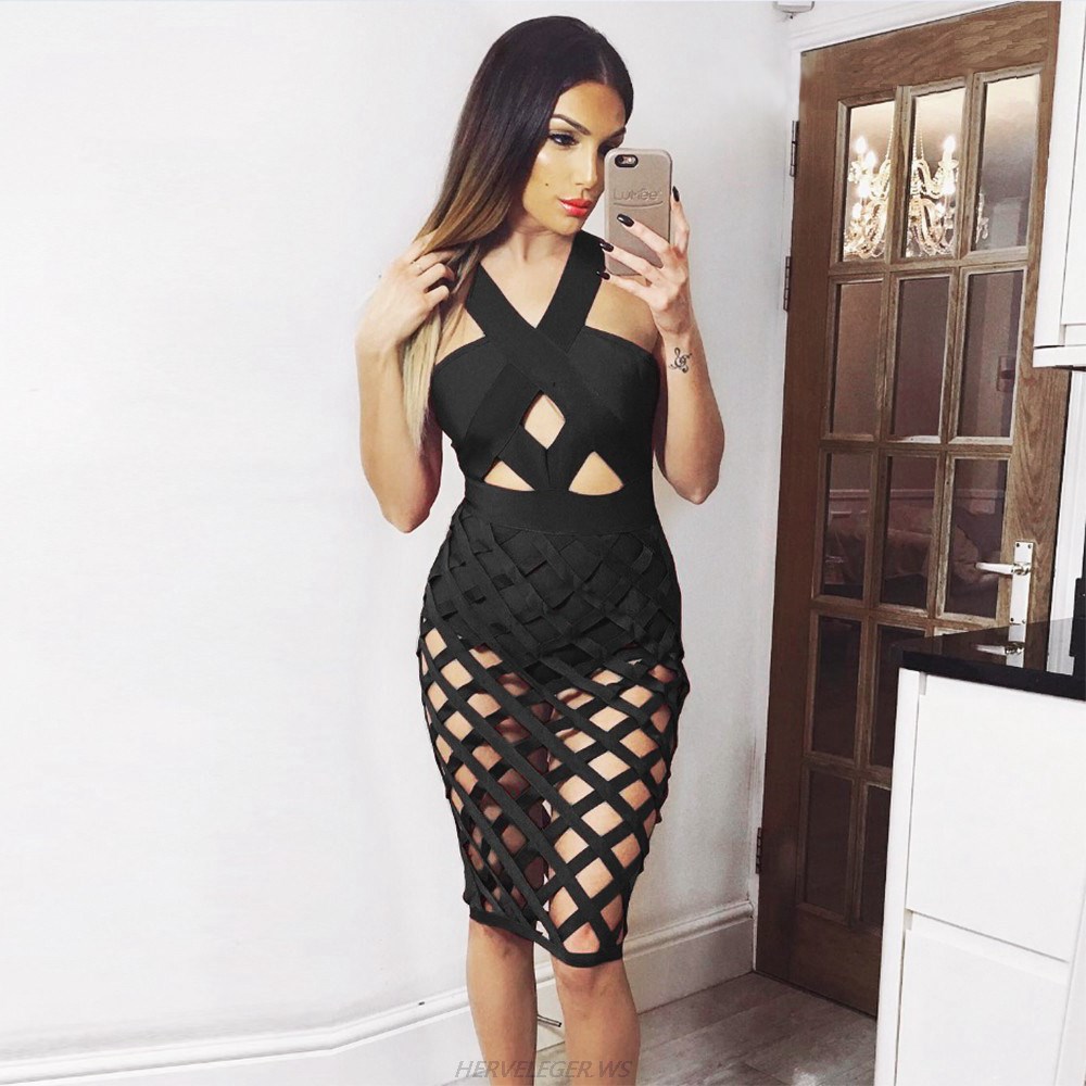 Herve Leger Black Caged Dress