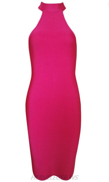 Herve Leger Pink Halter Strappy Dress