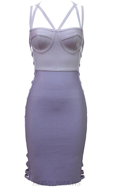 Herve Leger Grey Side Cut Out Strappy Bustier Dress