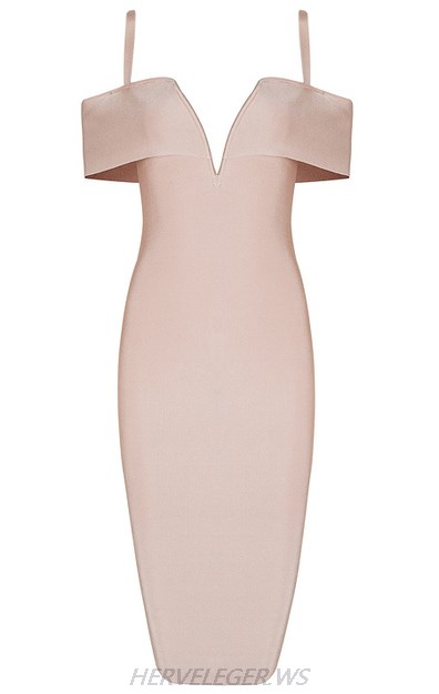 Herve Leger Nude Sweetheart Bardot Dress