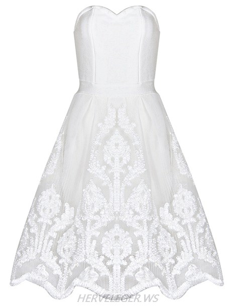 Herve Leger White Sweetheart Skater A Line Dress
