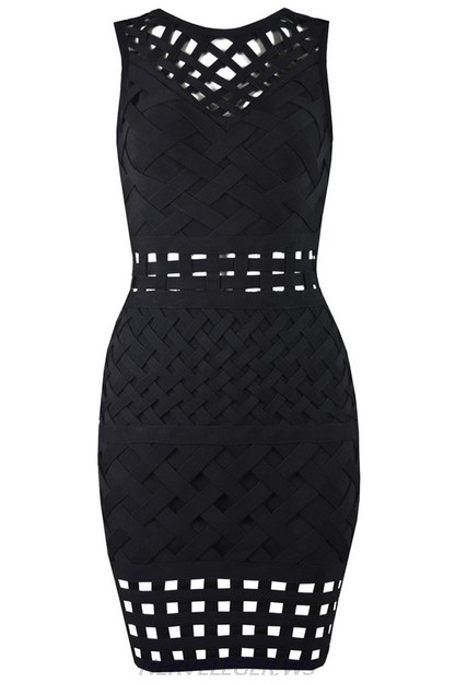 Herve Leger Black Braided Cut Out Dress