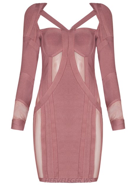 Herve Leger Pink Long Sleeve Mesh Dress