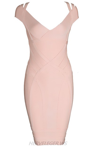 Herve Leger Pink Bardot Strap Dress