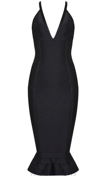 Herve Leger Black Fluted Dress