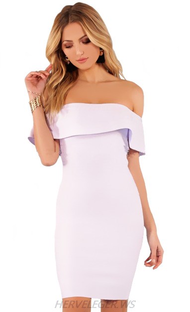 Herve Leger Lavender Frill Bardot Dress