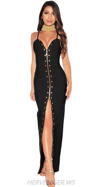 Herve Leger Black Front Slit Dress