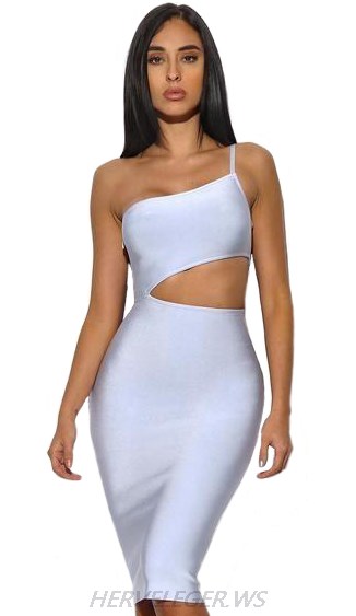 Herve Leger Blue One Shoulder Cut Out Dress
