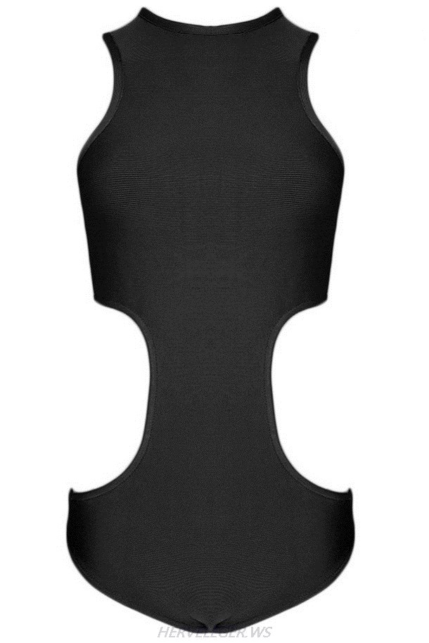 Herve Leger Black Side Cut Out Bodysuit