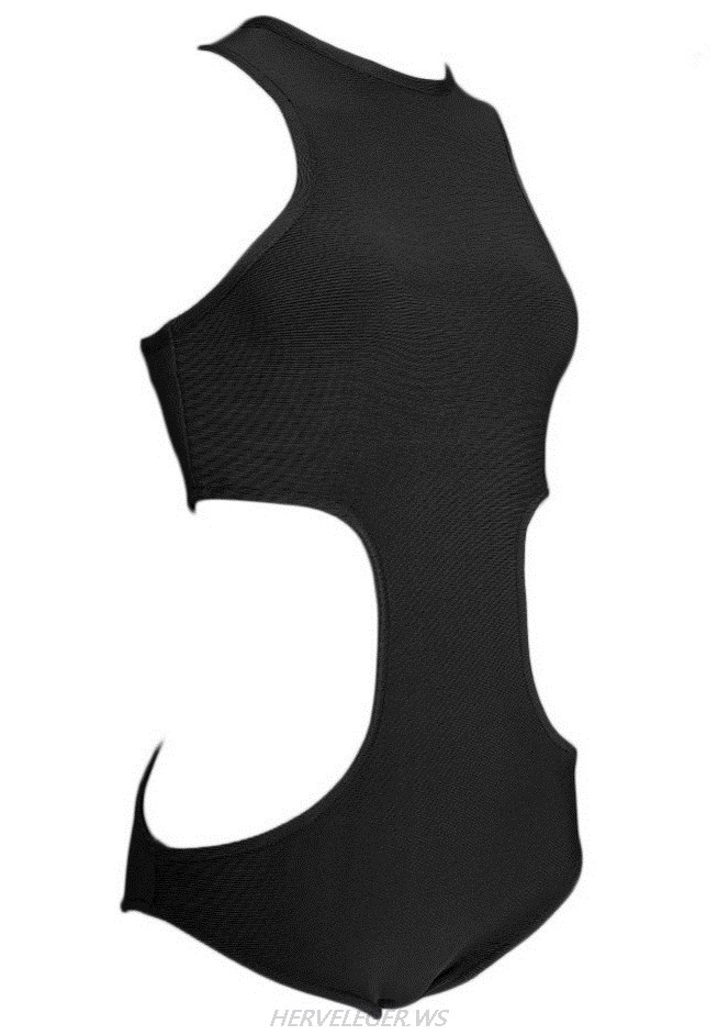 Herve Leger Black Side Cut Out Bodysuit