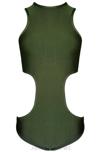 Herve Leger Green Side Cut Out Bodysuit