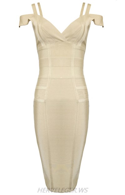 Herve Leger Nude Strap Bardot Dress