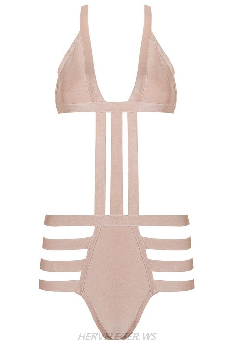 Herve Leger Nude Strappy Swimsuit 