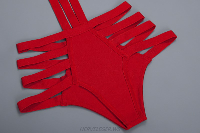 Herve Leger Red Strappy Swimsuit 