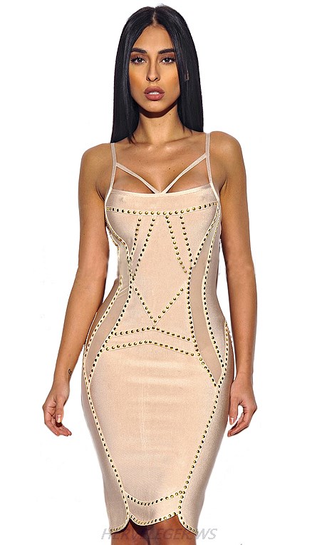 Herve Leger Nude Studded Dress
