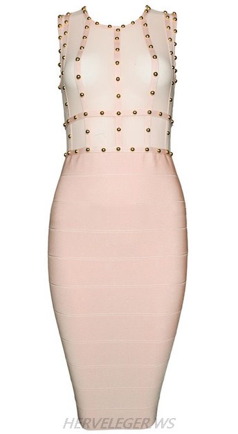 Herve Leger Pink Studded Mesh Dress