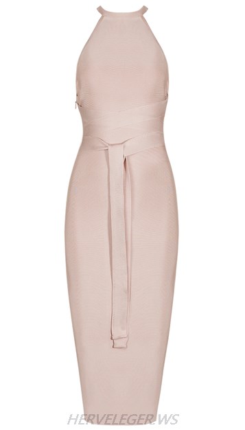 Herve Leger Nude Tie Waist Dress