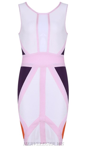Herve Leger Pink White Purple Colorblock Dress