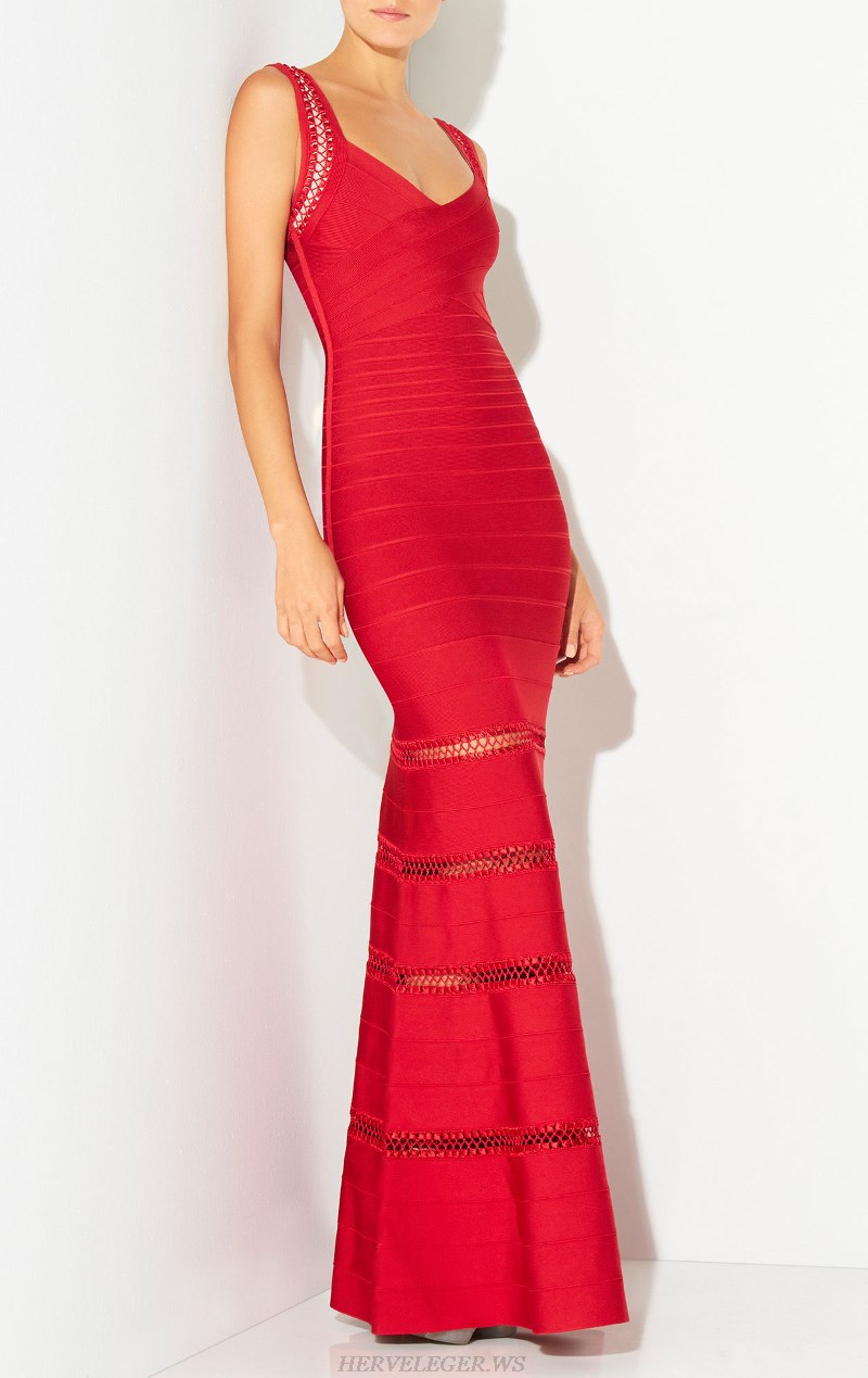 Herve Leger Red Crochet Gown