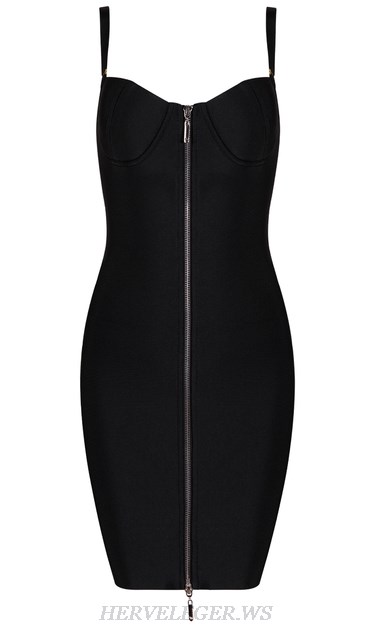 Herve Leger Black Front Zipper Bustier Dress