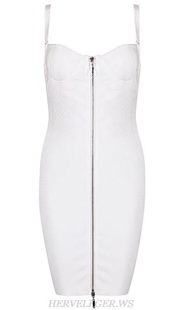 Herve Leger White Front Zipper Bustier Dress
