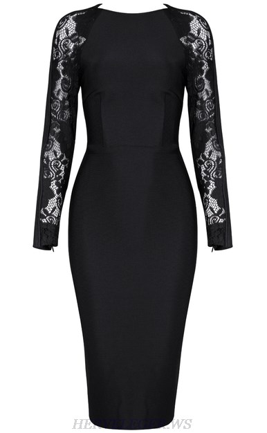 Herve Leger Black Lace Long Sleeve Dress