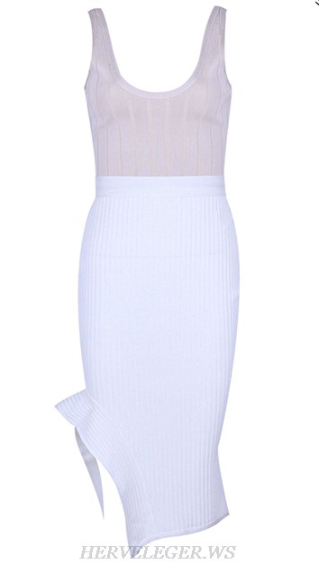 Herve Leger Nude And White Two Piece Dress