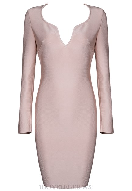 Herve Leger Nude Long Sleeve Sweetheart Dress
