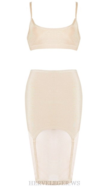 Herve Leger Nude Mesh Two Piece Dress