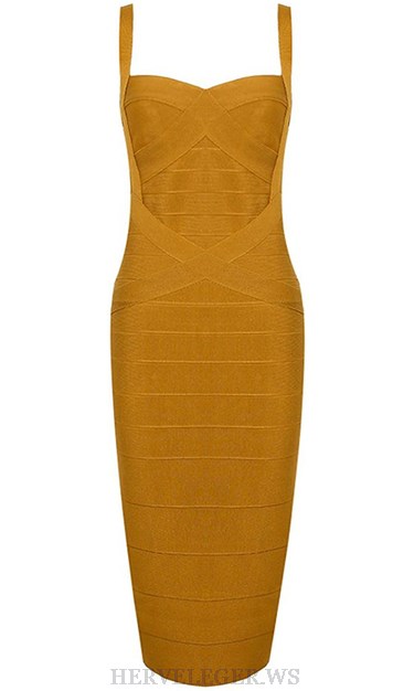 Herve Leger Mustard Midi Dress
