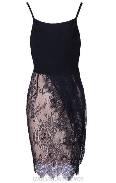 Herve Leger Black Lace Open Back Bandage Dress