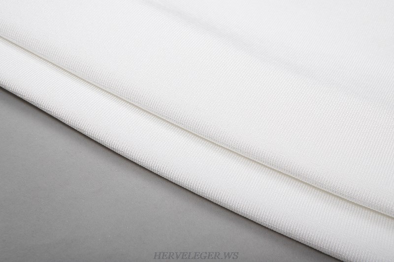 Herve Leger White Long Sleeve Mandarin Collar Bandage Dress