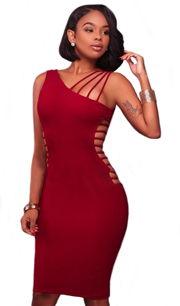 Herve Leger Burgundy Cut Out Strappy Dress