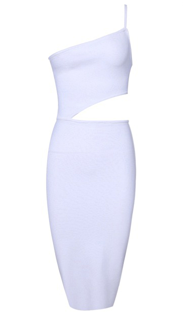 Herve Leger White One Shoulder Cut Out Dress