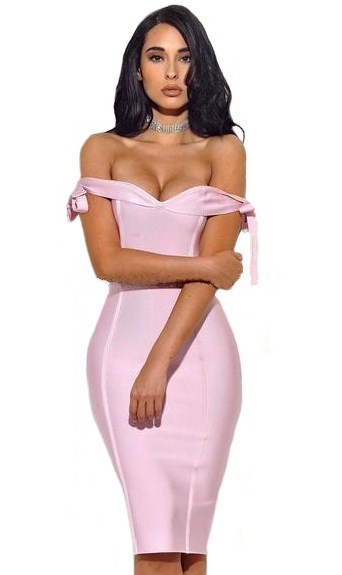 Herve Leger Pink Strapless Tie Bardot Dress