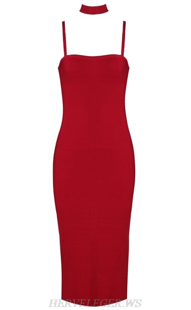 Herve Leger Red Choker Dress