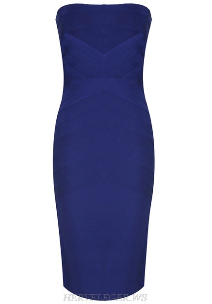 Herve Leger Sapphire Blue Bandeau Strapless Dress