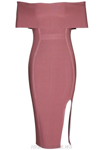 Herve Leger Dark Pink Bardot Slit Dress