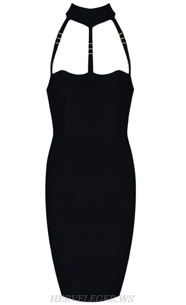 Herve Leger Black Halter Straps Dress
