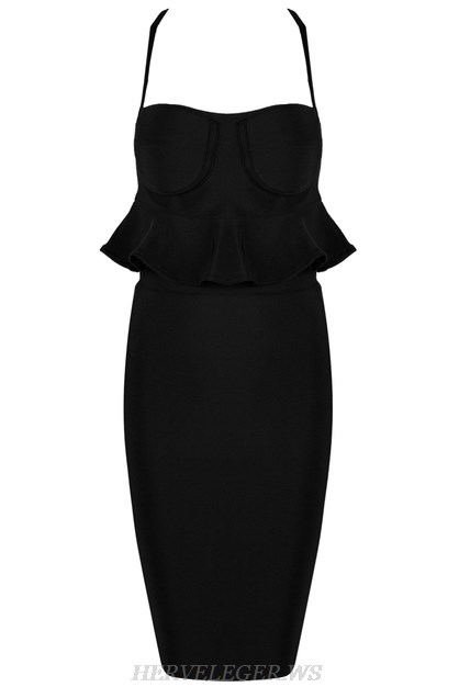 Herve Leger Black Peplum Bustier Dress