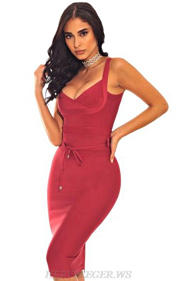 Herve Leger Burgundy Tie Detail Dress