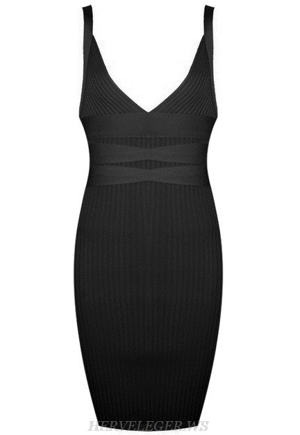 Herve Leger Black V Neck Dress
