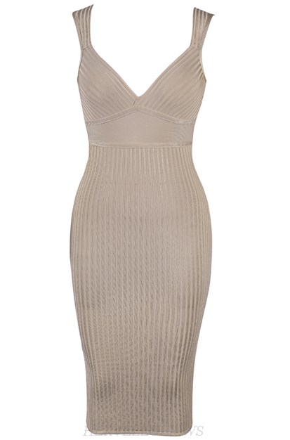 Herve Leger Nude Backless Ribbed Dress