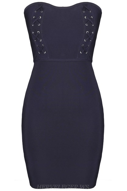 Herve Leger Black Bandeau Lace Up Dress
